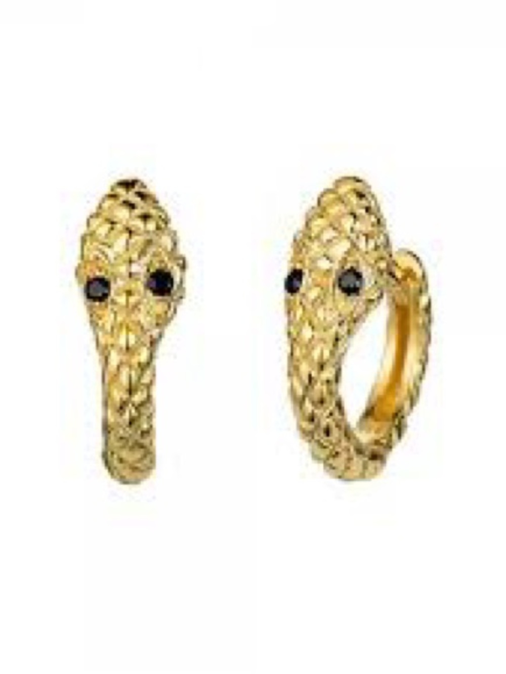 Gold Snake Hoop Earrings with Black Stone Eyes